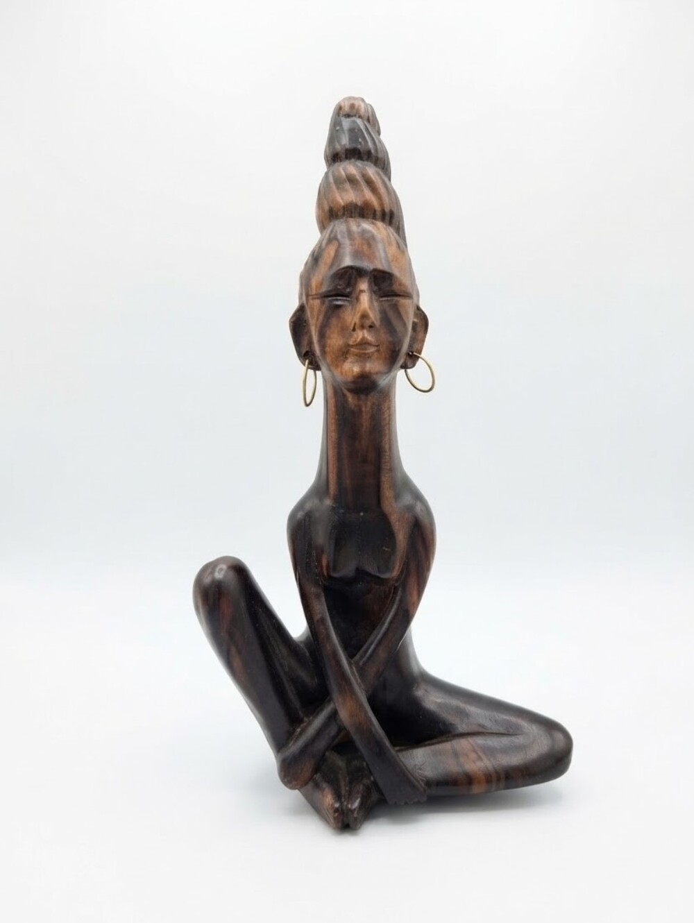 Vintage Hand Carved Wood Yogi Woman Sculpture 11" Meditating Figurine Art